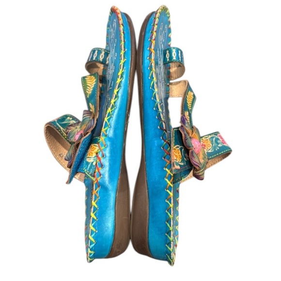 Socofy Colorful Handprinted Floral Boho Toe Ring Sandals Size 6 - Picture 7 of 12